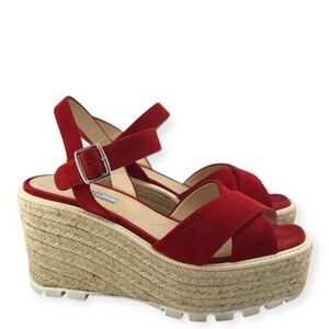Prada Red Suede Platform Wedges